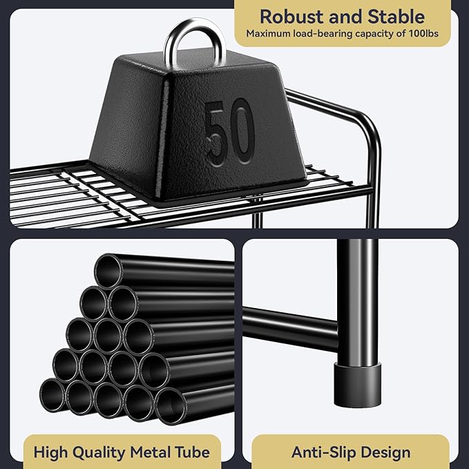 2-Tier 27” Wide Shoe Rack for Closet, Metal Stackable Shoe Shelf Organizer, Black