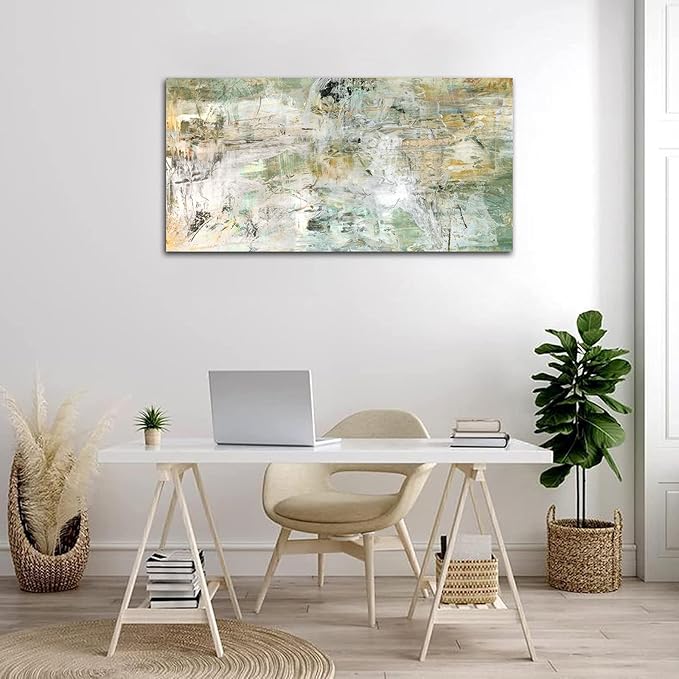 NINEASO Brown Green Abstract Wall Art - Unearthed World Abstract Canvas Pictures for Wall Decor Modern Abstract Canvas Painting Artwork for Living Room Bedroom Home Office Wall Decorations 24" x 48"