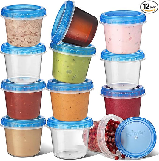 Tafura 4 Oz. Small Containers with Lids [12 Pack] Snack Containers with Twist Top Lids | Condiment Containers for Puree, Snacks, and More | Reusable Small Plastic Food Storage Containers, BPA Free