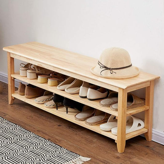 XKZG Storage Bench Wooden Shoe Rack Bench Simple Style Wood Entryway Bench (Natural,47.2")