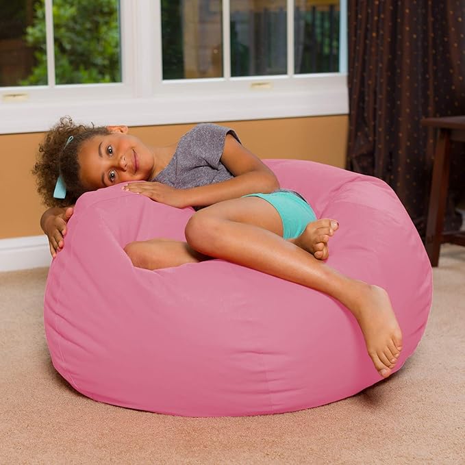 Posh Creations Bean Bag Chair for Kids, Teens, and Adults Includes Removable and Machine Washable Cover, Solid Pink, 38in - Large