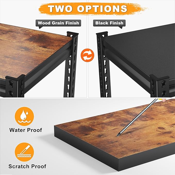 REIBII Garage Shelving 2500LBS Storage Shelves Adjustable Metal Shelving Heavy Duty Shelving 65.7" H Metal Shelves for Pantry Kitchen 15.35" D x 33.85" W x 65.74" H Black