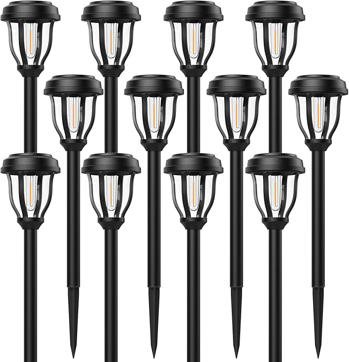 DERAYSION 12 Pack Solar Lights Outdoor, Solar Pathway Lights Auto On/Off Waterproof Garden Landscape Lighting for Path, Yard, Walkway, Driveway Decor
