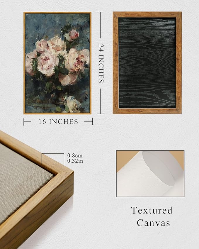 InSimSea Framed Wall Art for Living Room Flower Wall Art Home Decor Roses Vintage Botanical Prints Floral Paintings Canvas Art Wall Decor Floral Home Decor Canvas Prints for Bedroom Office 16x24in