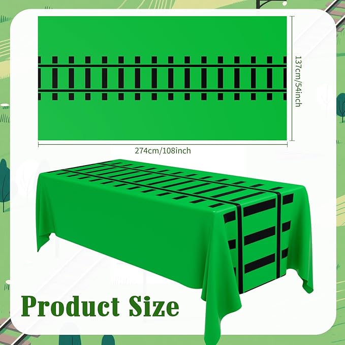 3 Pcs Train Party Decorations Railroad Track Tablecloths Train Birthday Party Supplies 54 x 108 Inch Plastic Table Covers for Railroad Track Western Theme Birthday (Green)