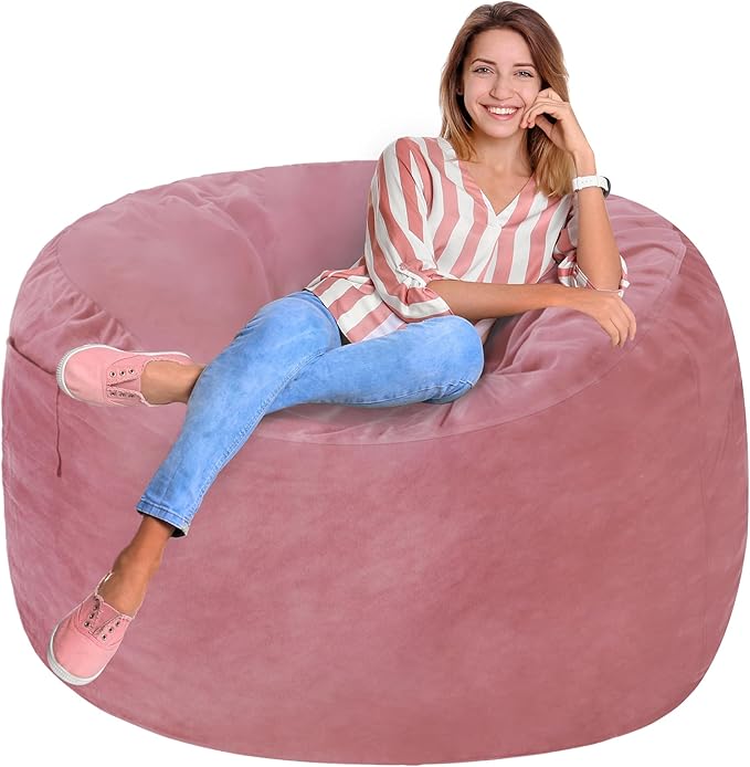 Homguava 3FT Bean Bag Chair: 3' Bean Bags with Memory Foam Filled, Large Beanbag Chairs Soft Sofa with Dutch Velet Cover-Dusty Pink