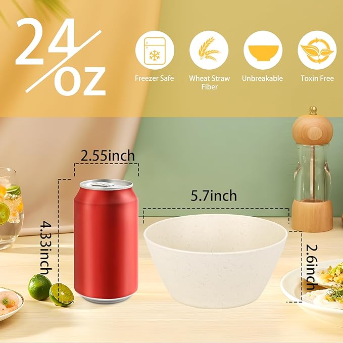 supernal 12PCS Beige Wheat Straw Bowls - Unbreakable Reusable Plastic Bowl,Fridge & Dishwasher Safe Soup Bowl,Lightweight Beige Disposable Bowls for Catering,Weddings,Cereal,Salad,Ramen