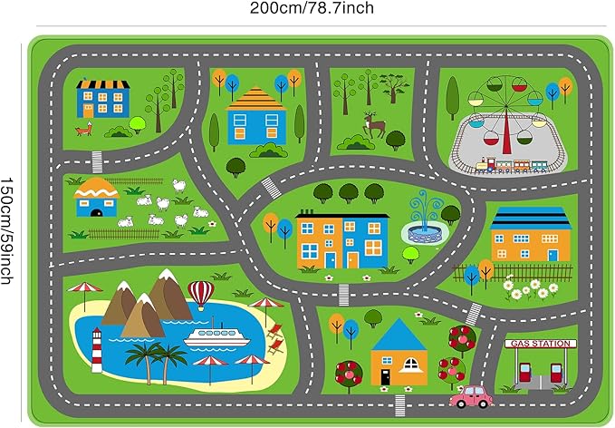 Kids Playmat Car Rug, Kids Play Rugs Town City Road Map Rug, Large Educational Car Mat, Boys Track Play Mat, Kid Rugs for Playroom Bedroom Living Room (Style 3, 78.7X 59 INCH)