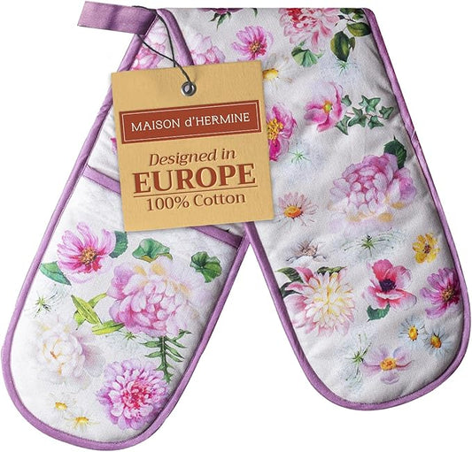 Maison d' Hermine Pivoine 100% Cotton Easter Double Oven Glove with Loop Heat Resistant for BBQ | Cooking | Baking | Grilling | Microwave | Barbecue | Spring/Summer (7.5 Inch by 35 Inch)