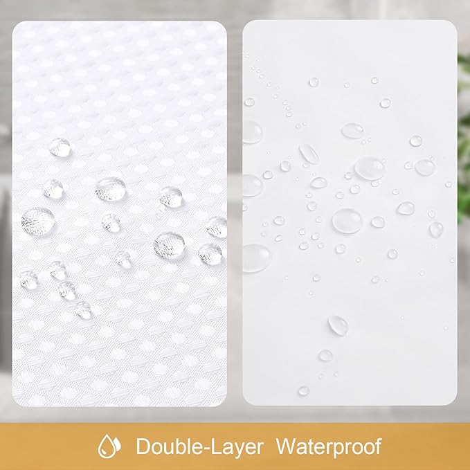 3 in 1 Shower Curtain Set, White Waffle Shower Curtain and PEVA Liner Set with 12 Double Sided Stainless Steel Shower Curtain Hooks, Waterproof Fabric Shower Curtains for Bathroom, 72 x 72
