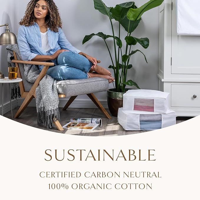 Hayden Hill Luxury Organic Cotton Sweater Storage Bag - Fits 4 Fine Knits - 15 Inch - Breathable Clothes Storage For Cashmere - Moth Proof Sweater Organizer For Closet - Certified Carbon Neutral