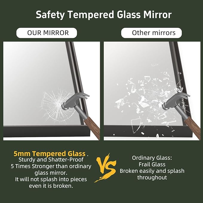 32”x 24” Black Bathroom Mirrors for Over Sink, Rectangle Mirror, Modern Farmhouse Decor, Metal Framed, Tempered Glass, Vanity Mirrors for Wall Mounted (Horizontal/Vertical)