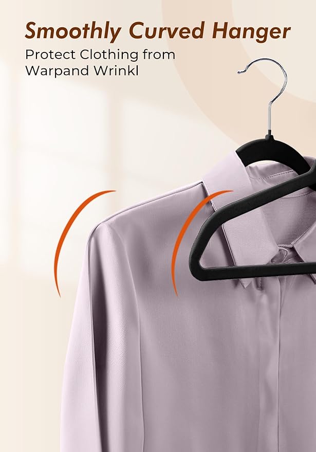HOUSE DAY Black Velvet Hangers 50 Pack - Non Slip Felt Hangers Closet Essentials, Premium Space Saving Hanger, Gentle on Clothes, Sturdy Shoulder Design