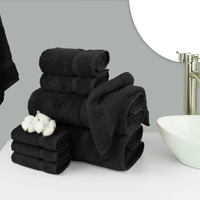 Chakir Turkish Linens Premium Cotton Absorbent Turkish Towels (8-Piece Towel Set, Black)