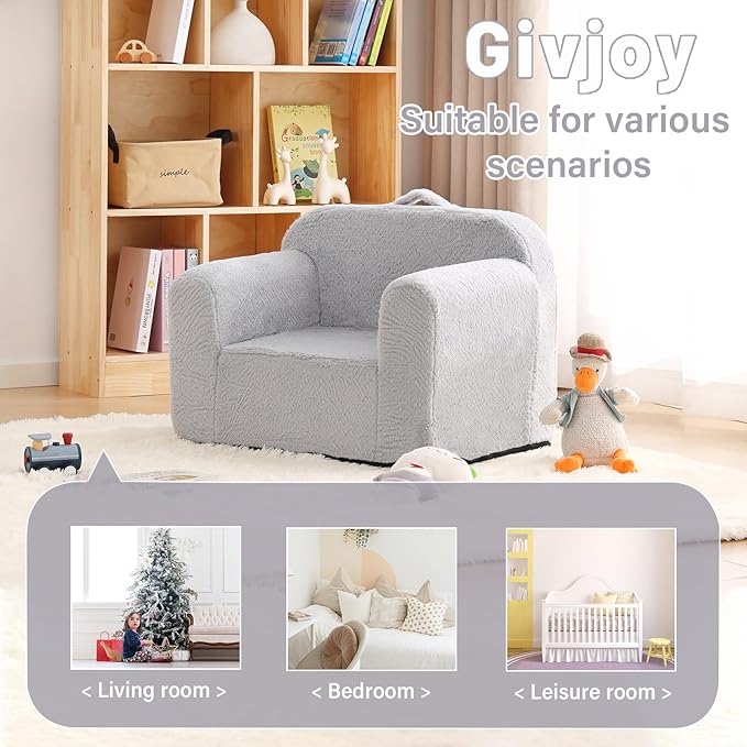 Toddler Chair Plush Kids Couch, Comfy Kids Sofa Toddler Lounger Chair for Bedroom, Convertible Toddler Couch for Girls and Boys, Reading Chair for Kids