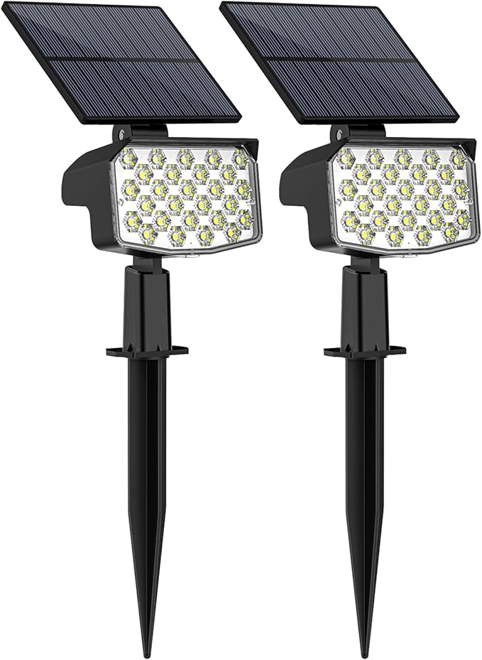 WELALO Solar Spot Lights Outdoor, [2 Pack/3 Modes] Solar Landscape Spotlights, Adjustable Solar Powered Security Lights, IP65 Waterproof Wall Lights for Walkway, Yard, Garden, Driveway (Cool White)