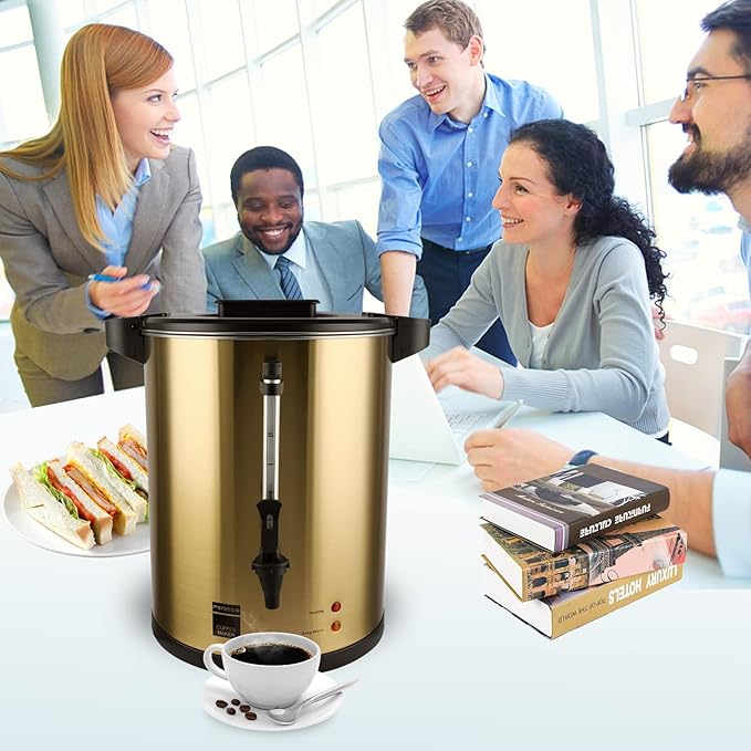 Commercial Coffee Urn, 16L Double Wall Stainless Steel Large Percolate Coffee Maker Electric Hot Water Urn Dispenser for Parties Office Catering Events 68-cup