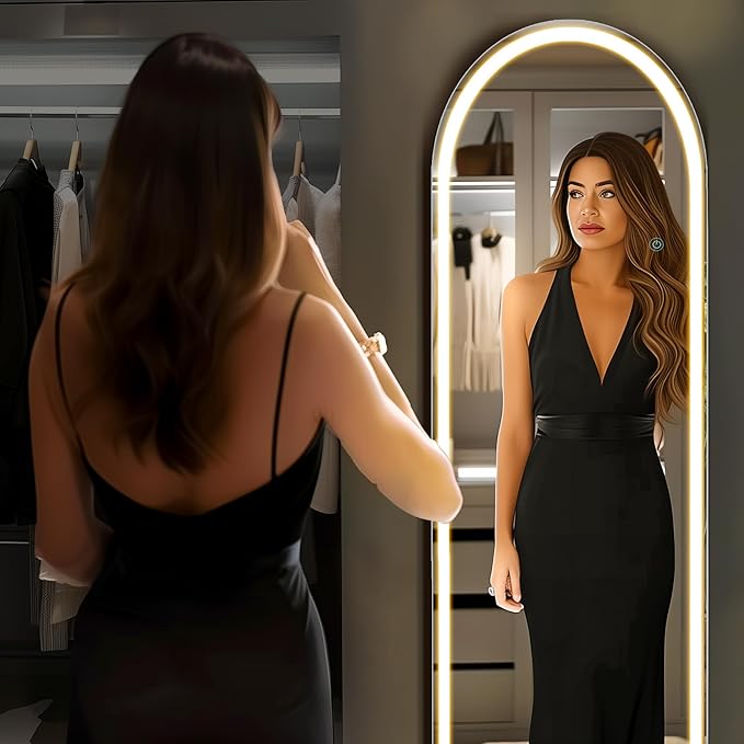 OLIXIS 20"×63" Arched Full Length Mirror with Light, LED Floor Full Body Mirror with 3 Color Lighting