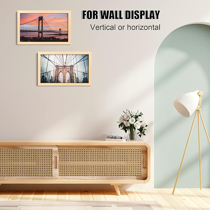 KINLINK 8.5x14 Picture Frame Natural, Solid Wood Frames with Acrylic Plexiglass, Tabletop and Wall Display Photo Frame, Set of 4