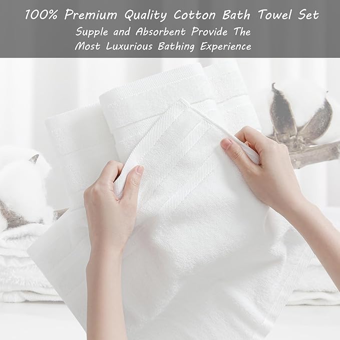 8-Piece Bath Towels Set, 100% Cotton Thick Soft Highly Absorbent Durable, Quick Dry, Bathroom Towels Set (2 Bath Towels, 2 Hand Towels, 4 Washcloths) - Perfect for Daily Use