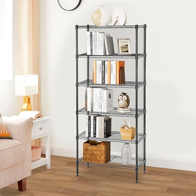 PayLessHere 6-Shelf Adjustable Standing Shelf Storage Shelf Wire Shelving Unit Metal Shelves Unit Shelving 13" W X 23D X 59 "H,Black