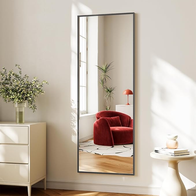 Koonmi 68"x22" Floor Mirror Full Length, Bedroom Floor Body Mirror with Stand, Large Black Mirror, Leaning, Standing or Hanging Horizontally/Vertically