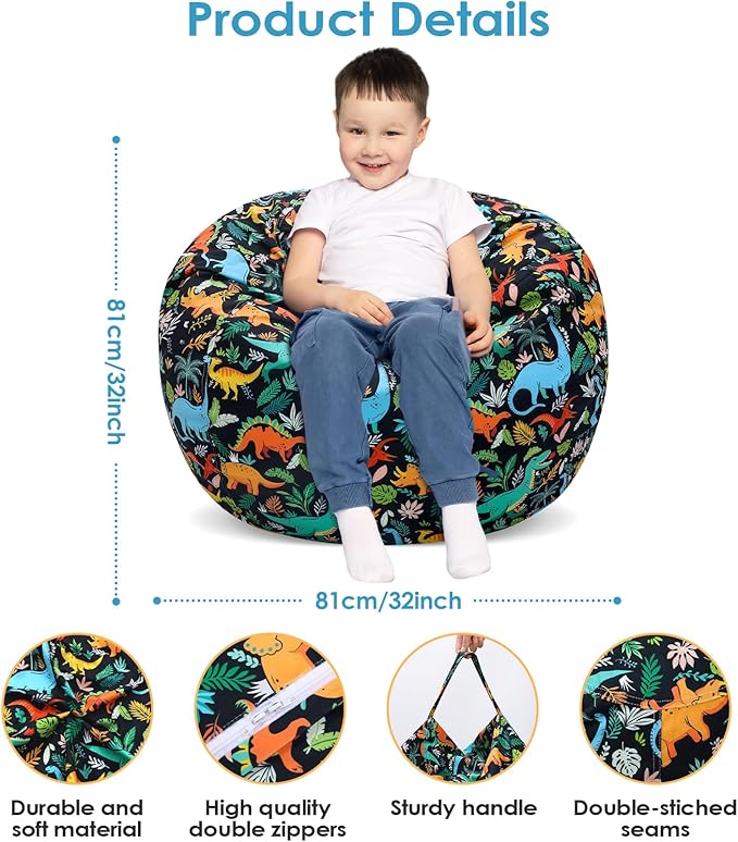 Bean Bag Chair for Kids Stuffed Animal Storage Beanbag Chairs,Toddler Toy Storage Organizer for Girls and Boys,32'' Cover Only（No Filling)