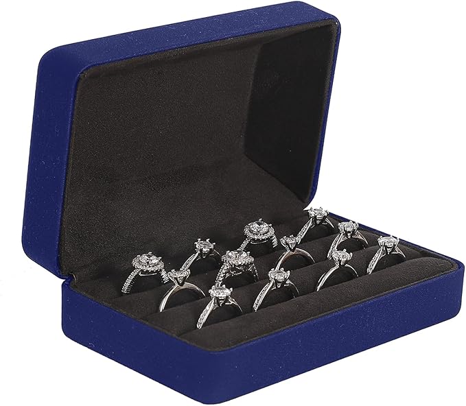 Ring Storage Boxes for Multiple Rings, Compact and Stylish Travel Jewelry case, Portable Small jewelry Organizer Box Tray Gift for Women, Girl(Blue)