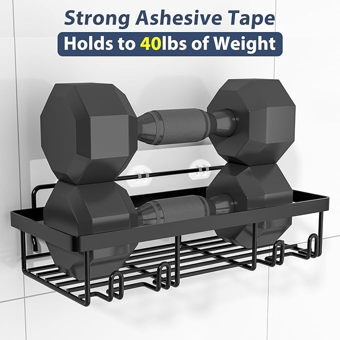 5 Pack Shower Caddy Organizer Rack Shelf for Inside Shower, Adhesive Bathroom Wall Storage Basket Rustproof Stainless Steel Shampoo Holder, Bathroom Accessory Decor Set, Black