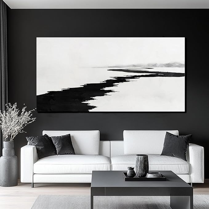 SDYA Black and White Pictures for Wall Decor Minimalist Canvas Painting 48x24 Hanging Decor for Bedroom Large Wall Art for Office