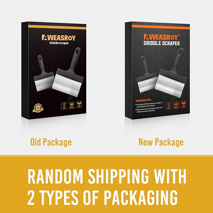 Heavy Duty Grill Scraper Stainless Steel Griddle Scraper with 5 Inches Handle,Sturdy Food Scraper Tool Kitchen for Blackstone Grill Accessories,Outdoor Barbecue Turners Tools (Black 2 Pcs)