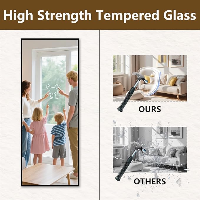 Koonmi 68"x22" Floor Mirror Full Length, Bedroom Floor Body Mirror with Stand, Large Black Mirror, Leaning, Standing or Hanging Horizontally/Vertically