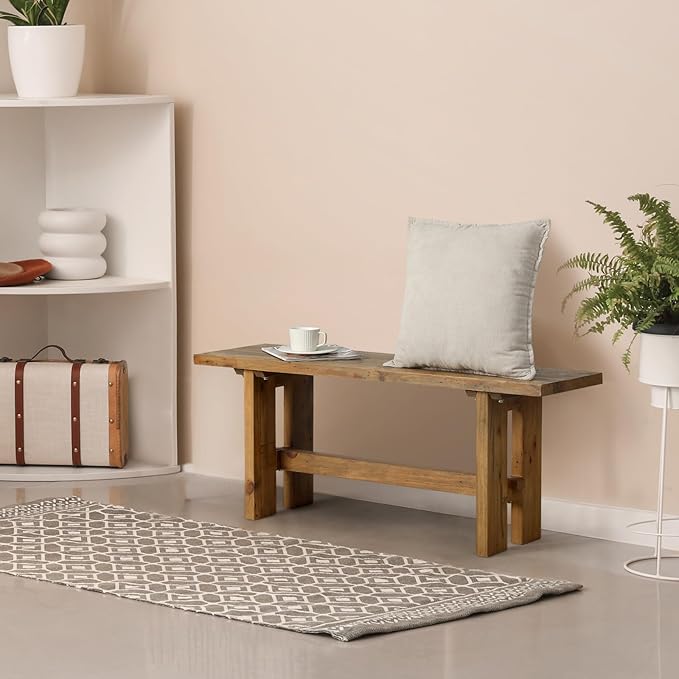 Reclaimed Solid Wood Bench, 43.3" Farmhouse Entryway Bench for Hallway, Kitchen, Dining, Bedroom, Narrow Indoor Bench with Rustic Charm