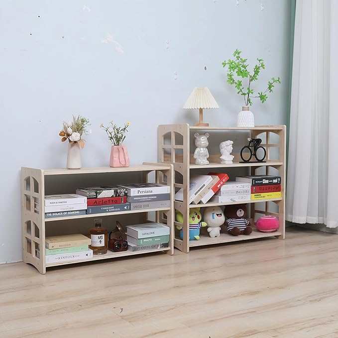 Montessori Bookshelf Toy Shelf Kids Storage Organizer for Toys Book Shelves for Kids Room Sturdy and Safe Toddler Wood Classroom Childrens Bookcases(4Tier)