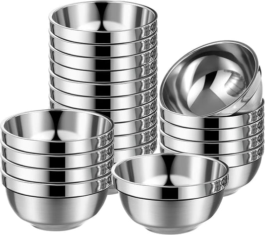 30 Pack 304 Stainless Steel Bowls Set 13oz Metal Double Walled Insulated Snack Mixing Lightweight Multipurpose Toddler Dinner Bowls for Ice Cream, Cereal, Snack
