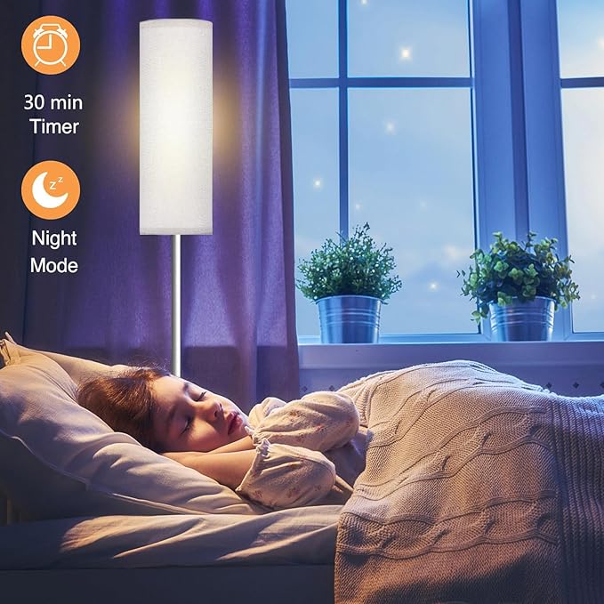 Smart LED Floor Lamp with APP Control & RGB Colors - Dimmable Standing Lamp for Living Room, Bedroom, Gaming - Remote, Timer, 9W Bulb Included, 67" Modern Tall Lamp (White)