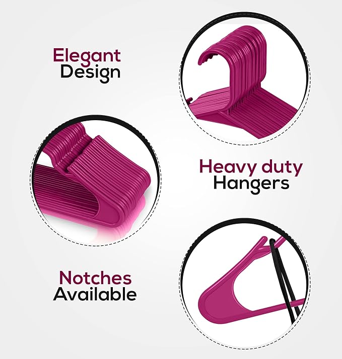 Utopia Home Plastic Hangers 30 Pack - Perfect Space Saving Clothes Hanger - Durable and Strong - Perfect Closet Organizers with Shoulder Grooves (Shocking Pink)
