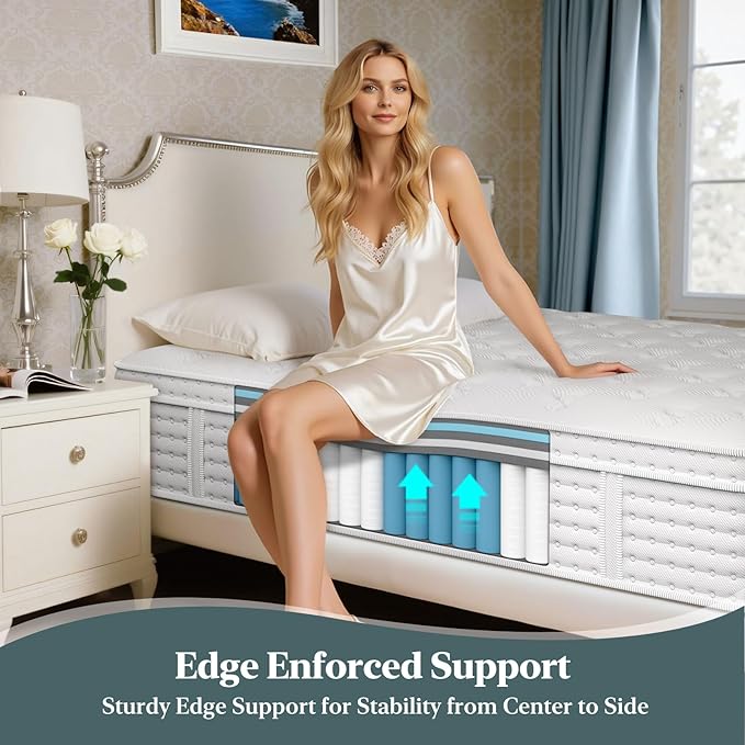 FP FLEXPEDIC Full Mattress, 12 Inch Cooling Gel Memory Foam Double Mattress, Breathable Hybrid Pocket Spring Firm 7-Zone Matelas, Pressure Relief, Fiberglass-Free & CertiPUR-US, No Odor