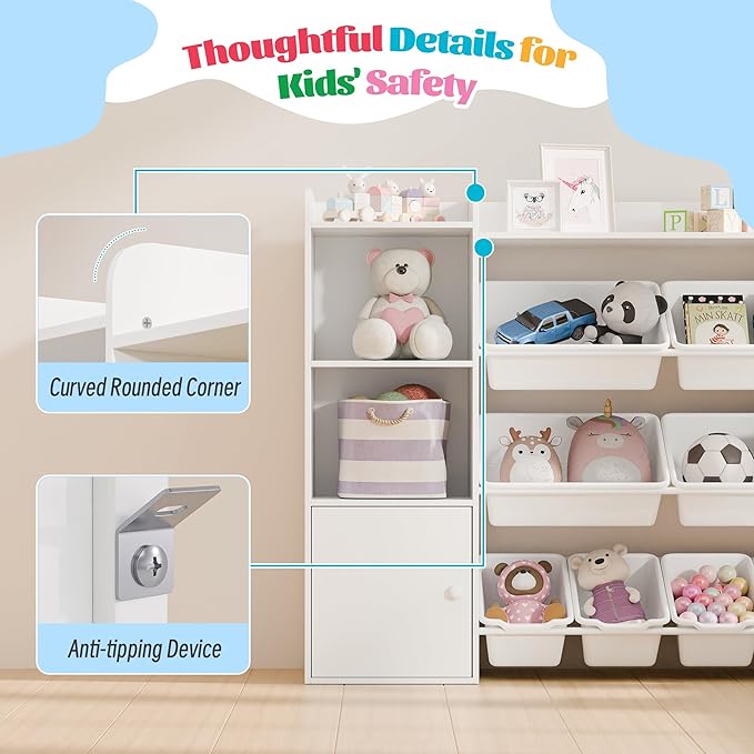 Large Kids Toy Storage Organizer, Toy Organizers and Storage with Bookshelf, Kids Bookshelf and Toy Storage with 6 Storage Cubbies and 8 Storage Bins for Kids' Rooms, Playrooms, and Nurseries
