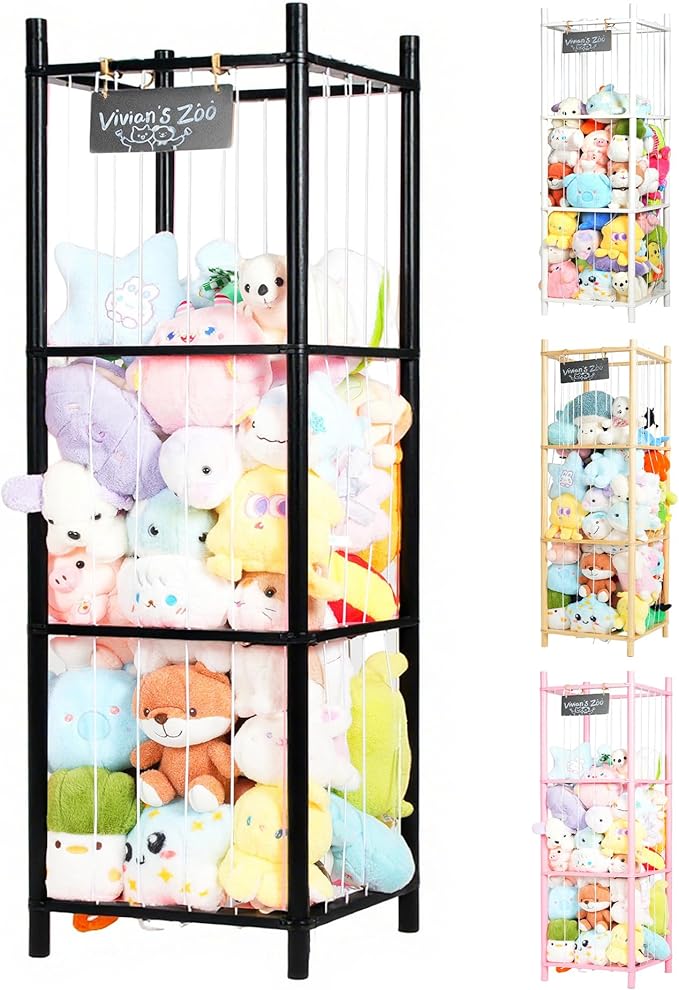 Large Stuffed Animal Storage, Wooden Stuffed Animal Storage Zoo, Toy Holder, Space Saving Toy Zoo for Kidroom, Playroom, Kid’s Gift, Black