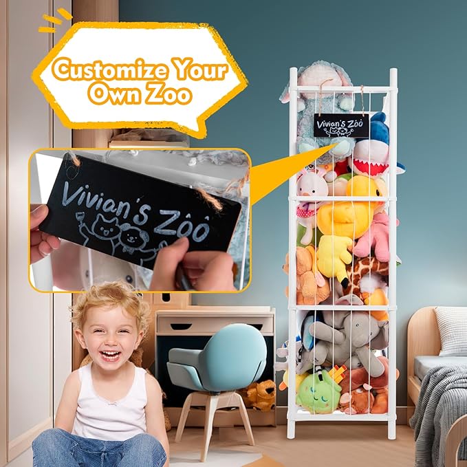Large Stuffed Animal Storage, Wooden Stuffed Animal Storage Zoo, Toy Holder, Space Saving Toy Zoo for Kidroom, Playroom, Kid’s Gift, White
