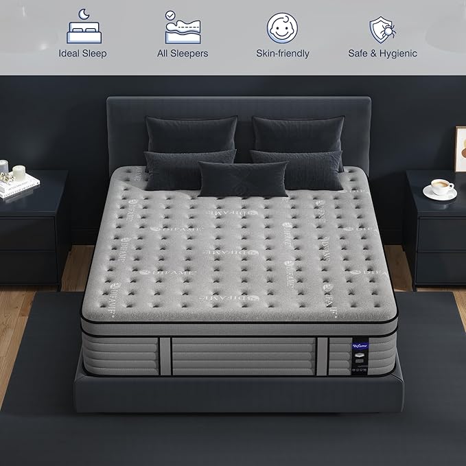 DIFAME King Size Mattress, 16 Inch Firm Hybrid King Mattress in a Box with Gel Memory Foam, Pressure & Back Pain Relief, Individually Pocket Spring, Edge Support, 100-Night Trial, CertiPUR-US