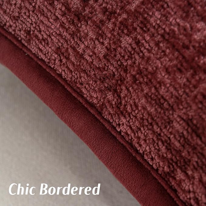 FUTEI Burgundy Chenille Throw Pillow Covers 26x26 Inch Set of 2,Soft Cozy Bound Edge Design Euro Pillow Sham,Home Decor for Couch Bed Living Room