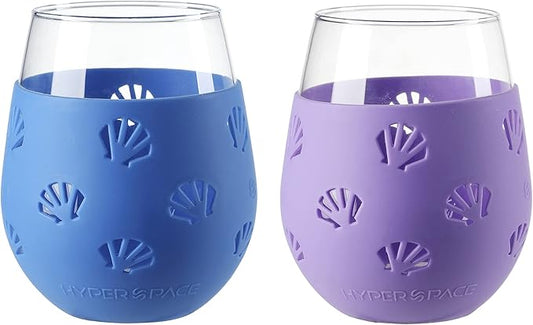 Hyperspace 20 OZ Stemless Wine Glass, Beverage Glass with Protective Silicone Sleeve (Blue & Purple Shell)