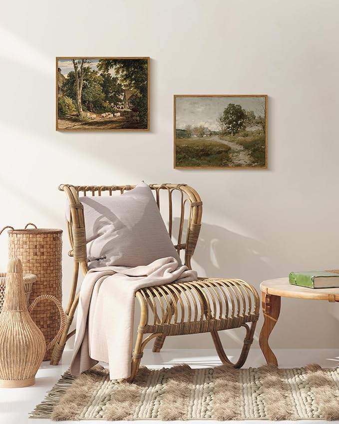 InSimSea Framed Canvas Wall Art Vintage Decor, Room Decor Classical Countryside Landscape Watercolor Painting Canvas Prints Wall Art for Living Room Badroom Farmhouse Bathroom Decor, 11"x14"