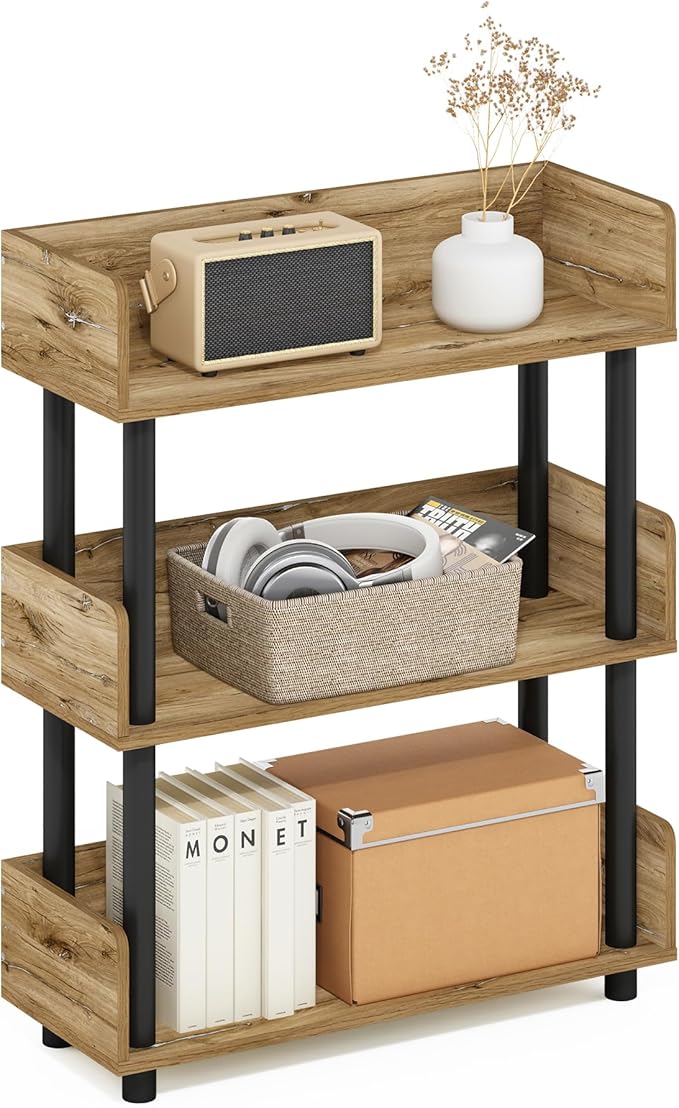 Furinno Turn-N-Tube 3-Tier Freestanding Multipurposes Display Rack, Bookshelf, Flagstaff Oak/Black