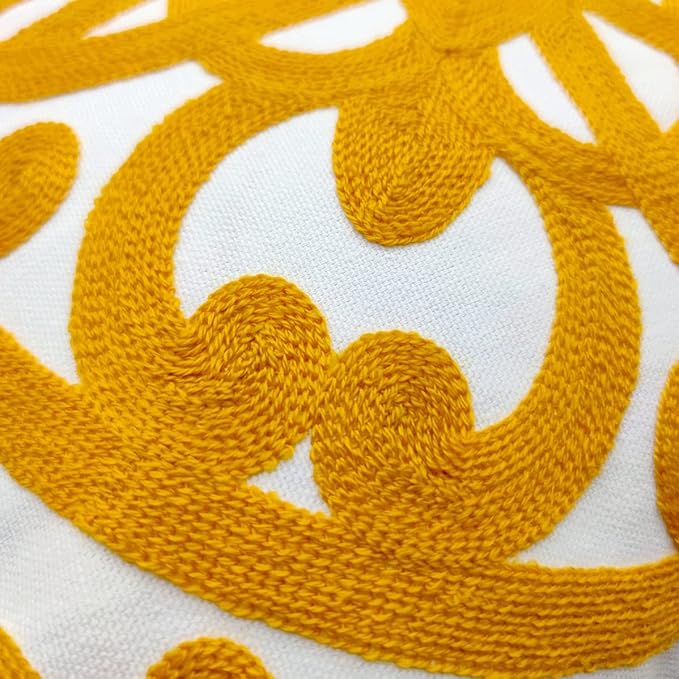 Alysheer Embroidered Decorative Throw Pillow Cover 20"x 20", Boho Mandala Modern Thick Embroidery Pattern, Durable Cotton Canvas Soft Cushion Case for Sofa Couch Bed Living Room (Mustard Yellow)