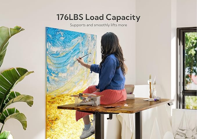 Claiks Electric Standing Desk, Adjustable Height Stand up Desk, 24x48 Inches Sit Stand Home Office Desk with Splice Board, Black Frame/Rustic Brown Top