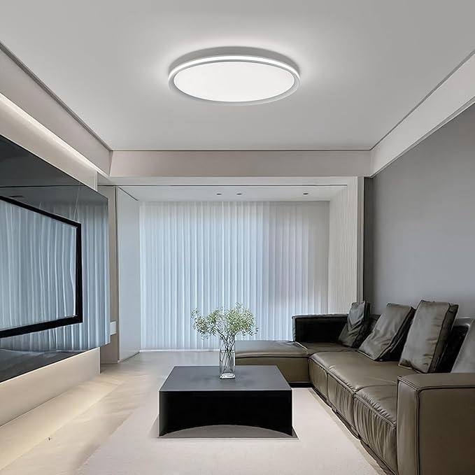 Metal LED Ceiling Light,Slim, Edge Lit - 45W Full Spectrum Round Ceiling Lamps,6500K Cool White Modern Ultra Thin Low Profile Light Fixture for Bedroom, Home & Office Hallway (20In,White)
