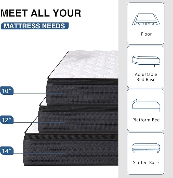 Twin Size Mattress, 10 Inches Hybrid Memory Foam Twin Mattress in a Box, Pressure Relief, Medium Firm, CertiPUR-US